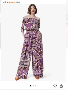 New DO Dee Ocleppo Women XL Violet Off Shoulder 3/4 Sleeve Jumpsuit $179 retail